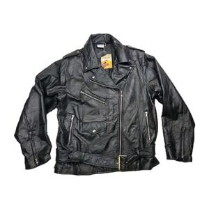 Vintage‎ 90's Flight Path Leather Jacket Deadstock Moto Biker Patchwork Black L